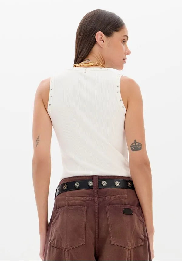 Ripped tank top with premium appliques Baroc Boutique