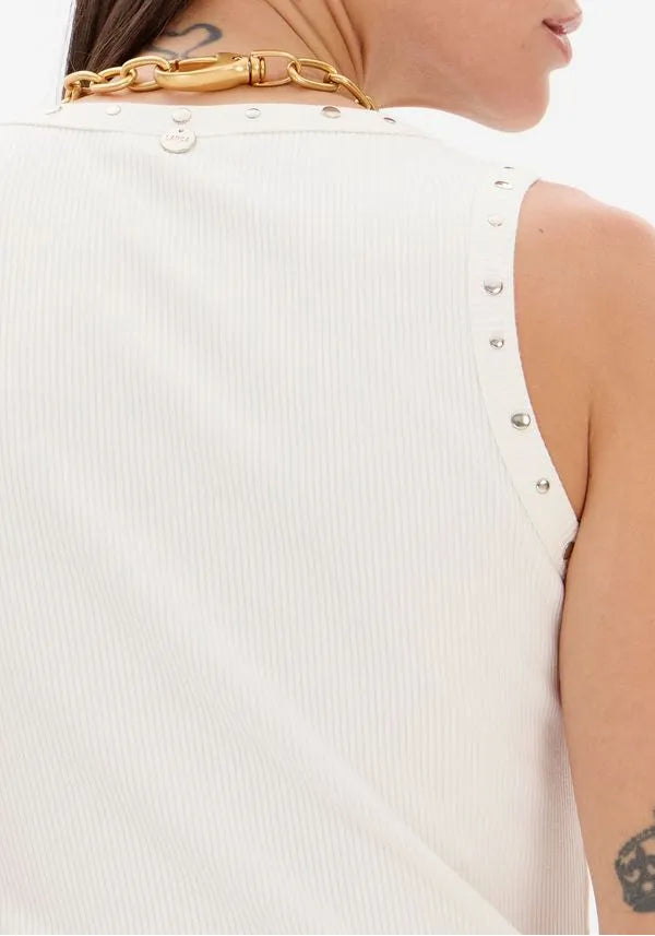 Ripped tank top with premium appliques Baroc Boutique