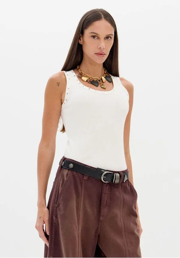 Ripped tank top with premium appliques Baroc Boutique