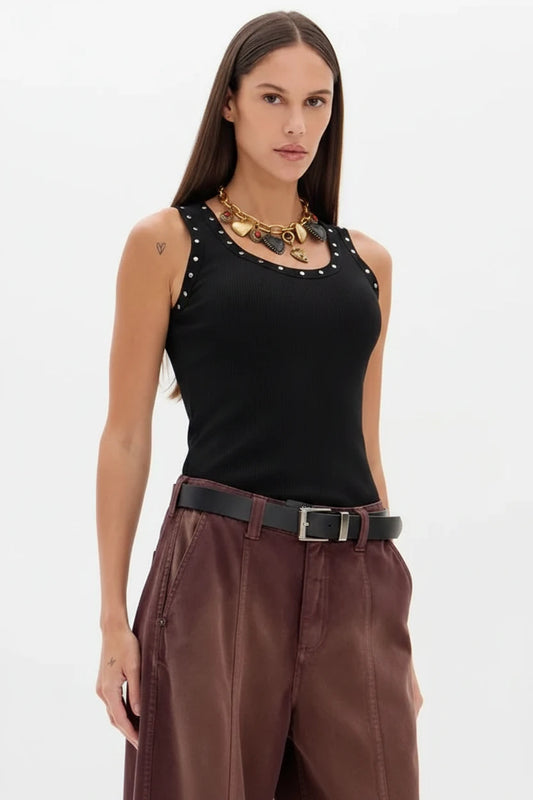 Ripped tank top with premium appliques Baroc Boutique