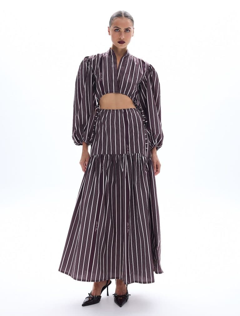 Nadia maroon striped dress Baroc Boutique S/M