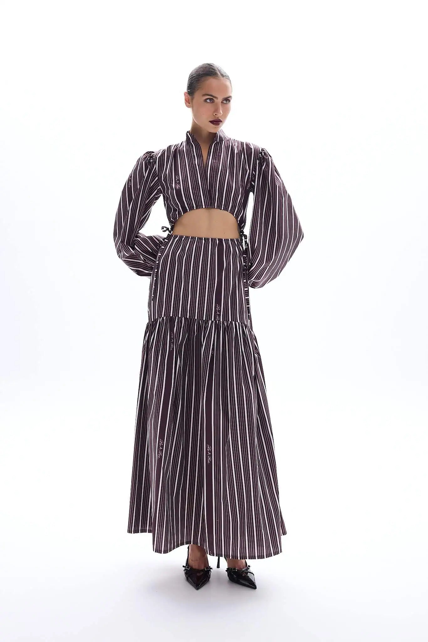 Nadia maroon striped dress Baroc Boutique S/M