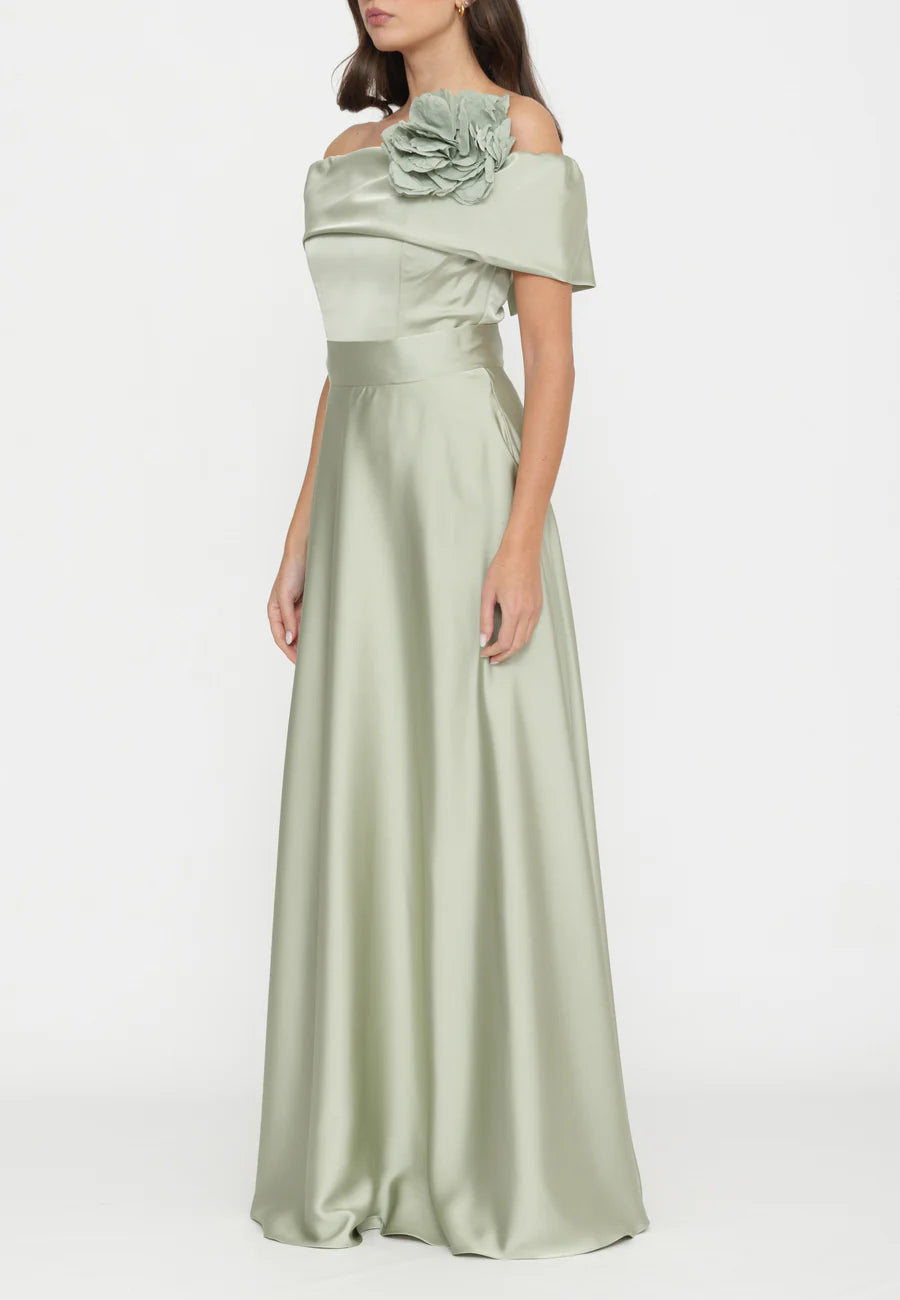 Satin offwhoulder top and long skirt with pockets Baroc Boutique