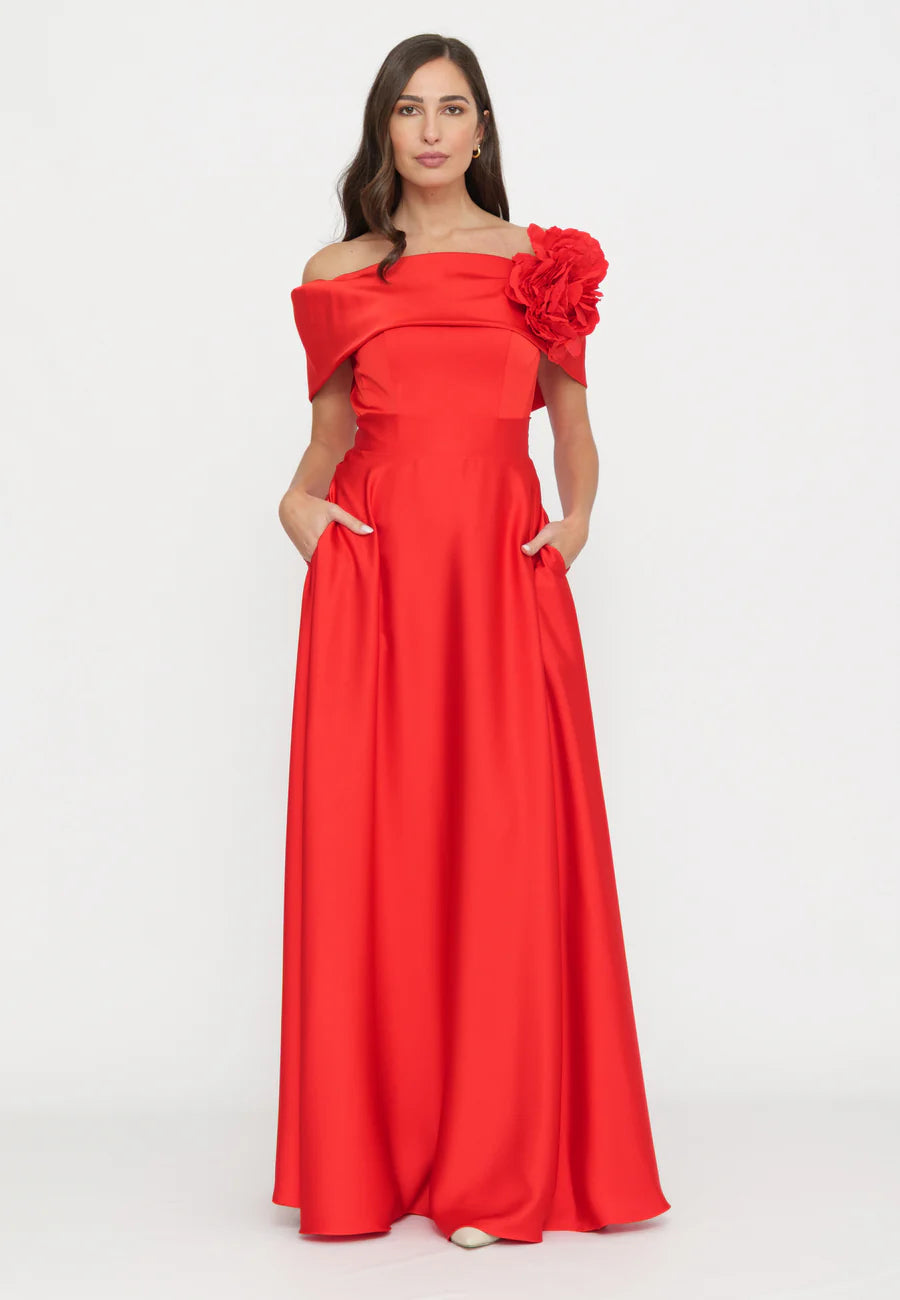 Satin offwhoulder top and long skirt with pockets Baroc Boutique