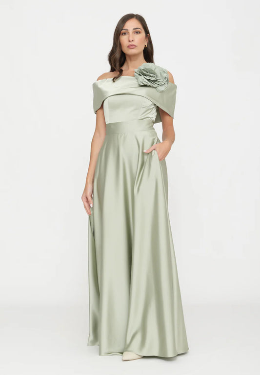 Satin offwhoulder top and long skirt with pockets Baroc Boutique