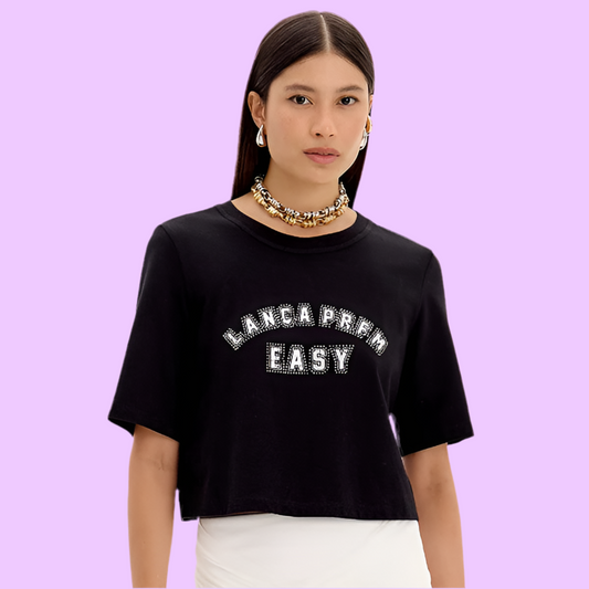Short sleeve crop t-shirt with logo Baroc Boutique