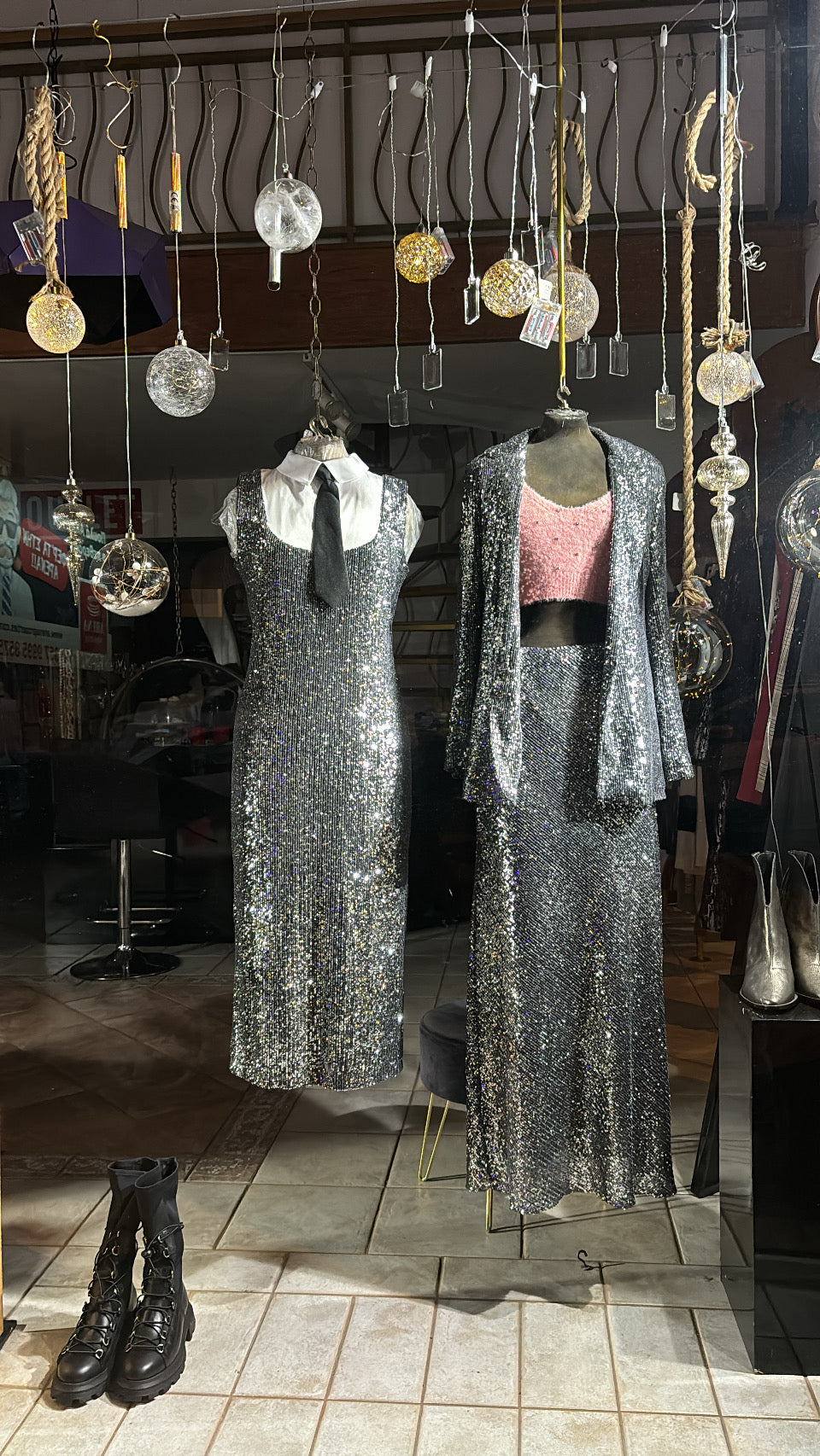 Silver sequin slim line midi dress Baroc Boutique