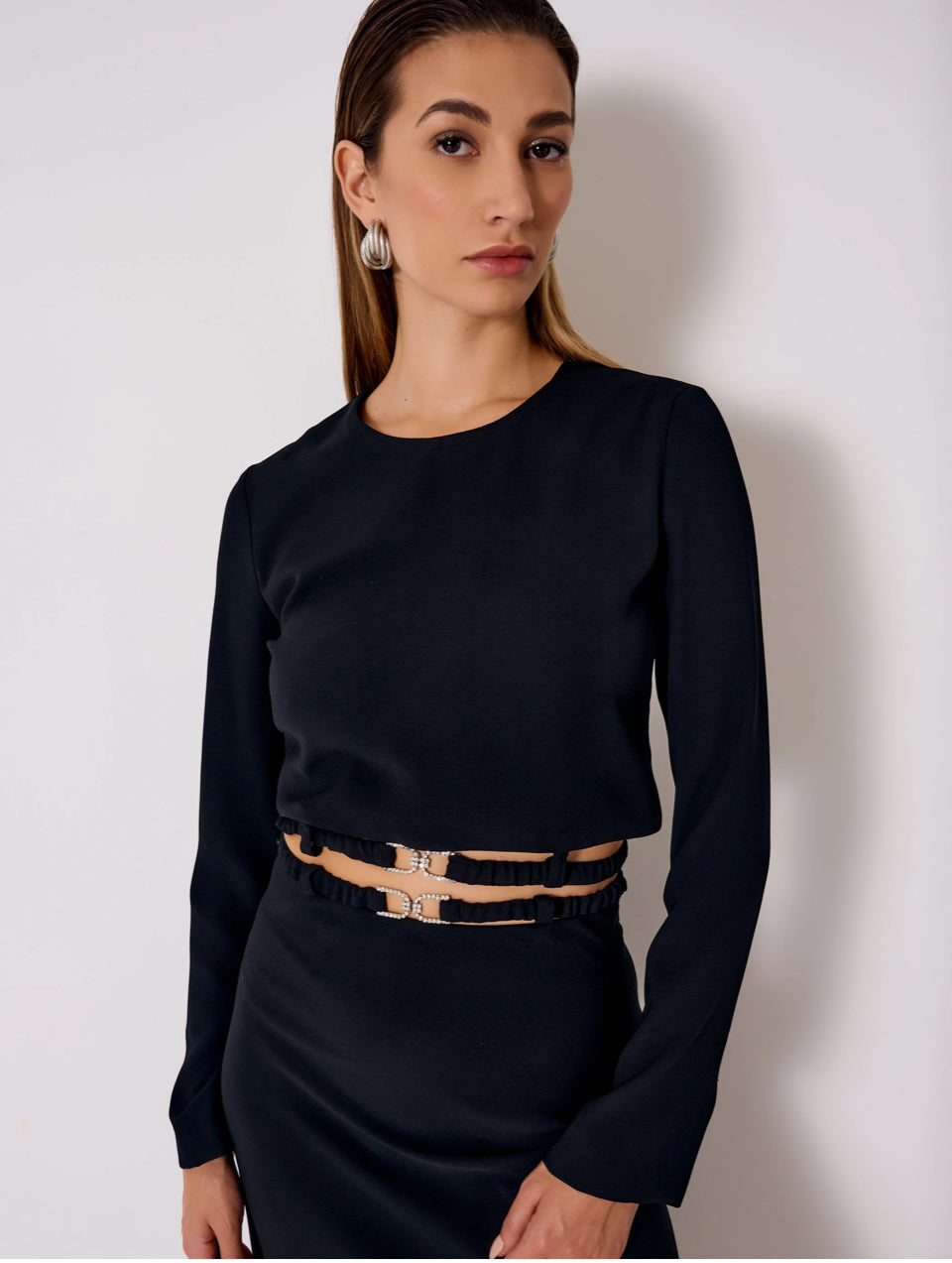Black crop top with belt Baroc Boutique SMALL