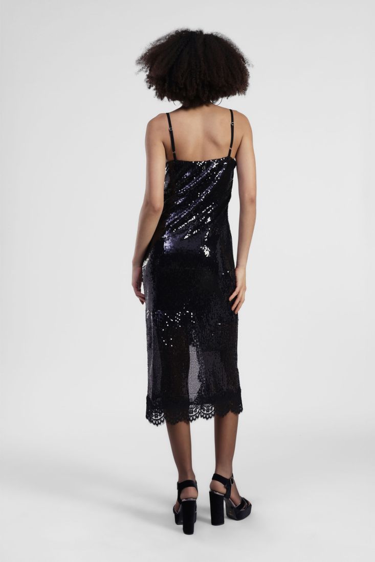 Black midi sequin dress with thin straps Baroc Boutique Small