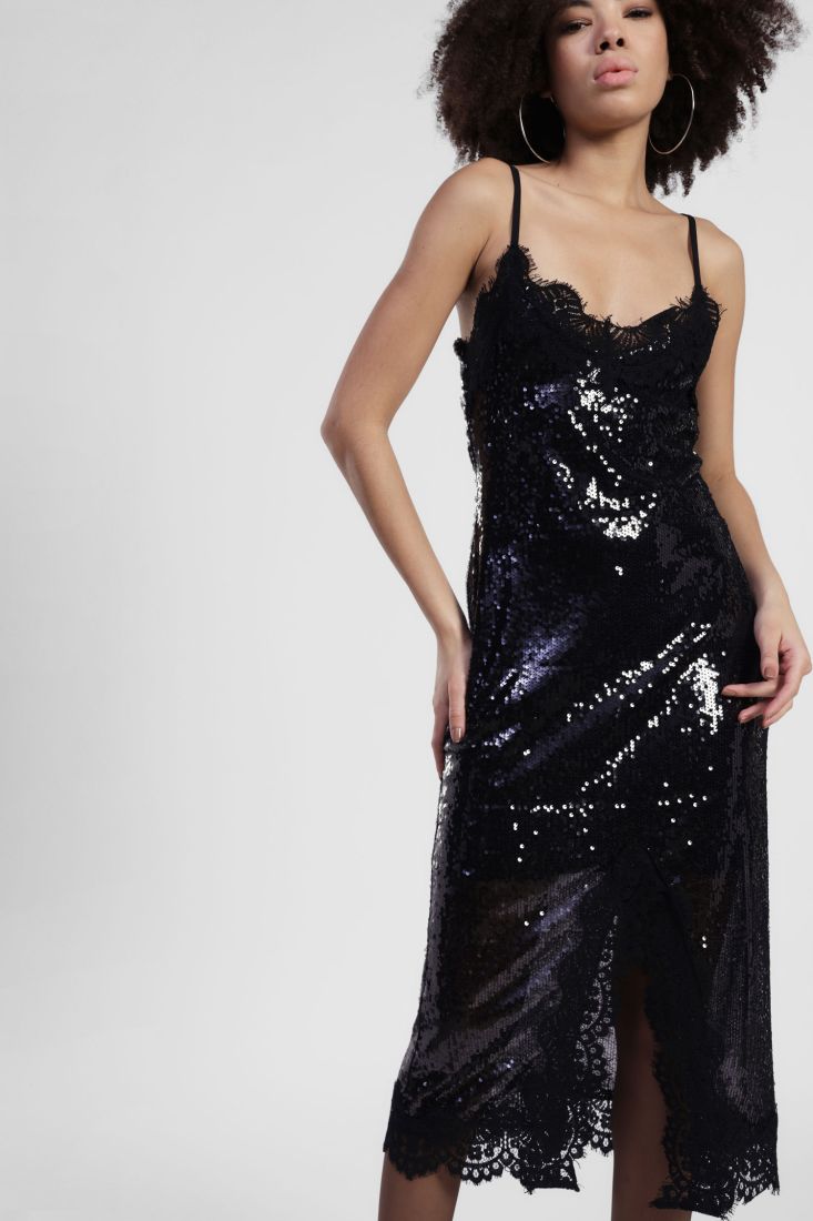 Black midi sequin dress with thin straps Baroc Boutique Small