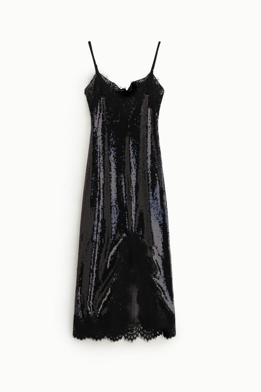 Black midi sequin dress with thin straps Baroc Boutique Small