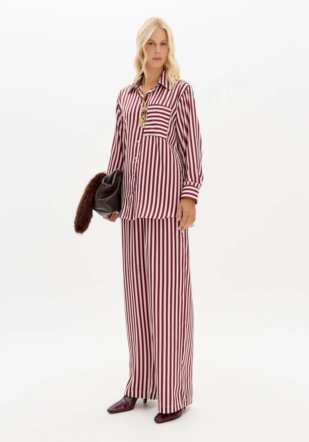 Bordeaux Striped Satin Trousers Baroc Boutique Small