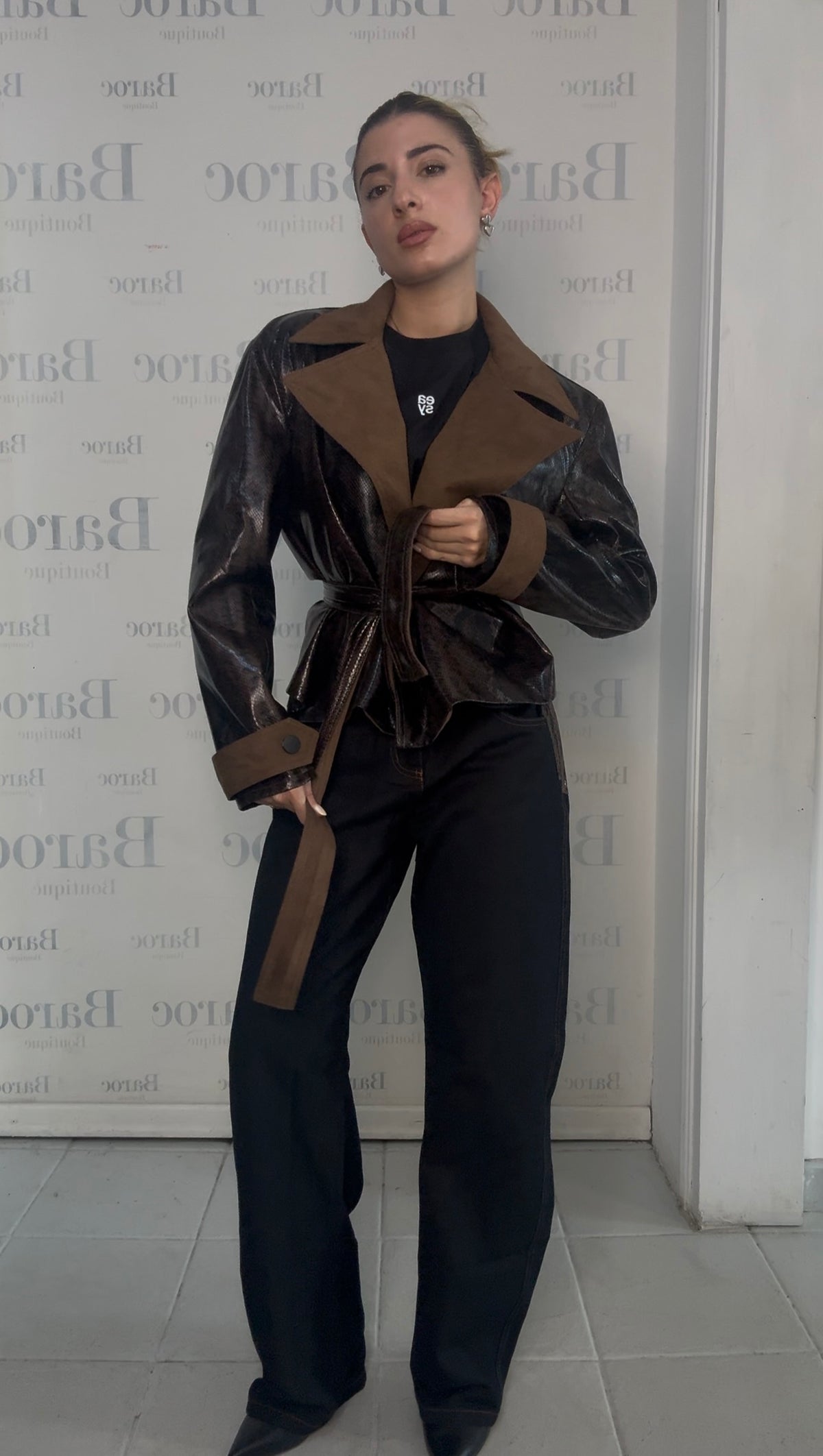 Brown PU jacket with strap Baroc Boutique Small