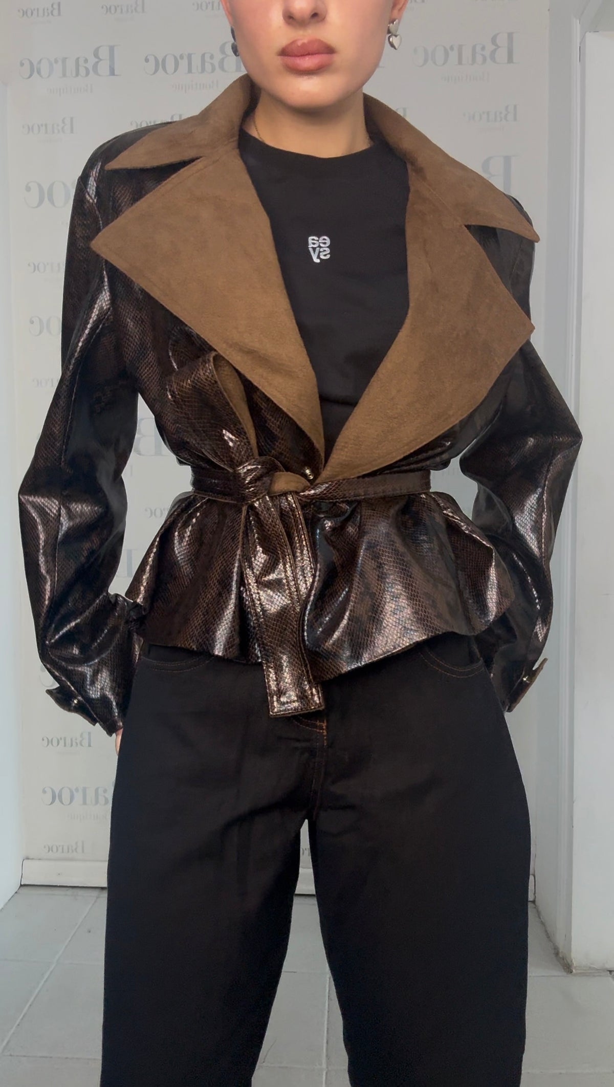 Brown PU jacket with strap Baroc Boutique Small