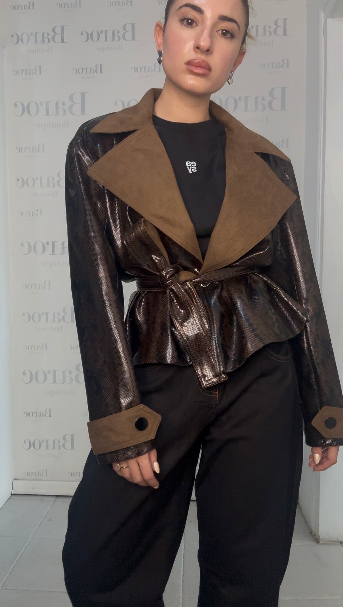 Brown PU jacket with strap Baroc Boutique Small