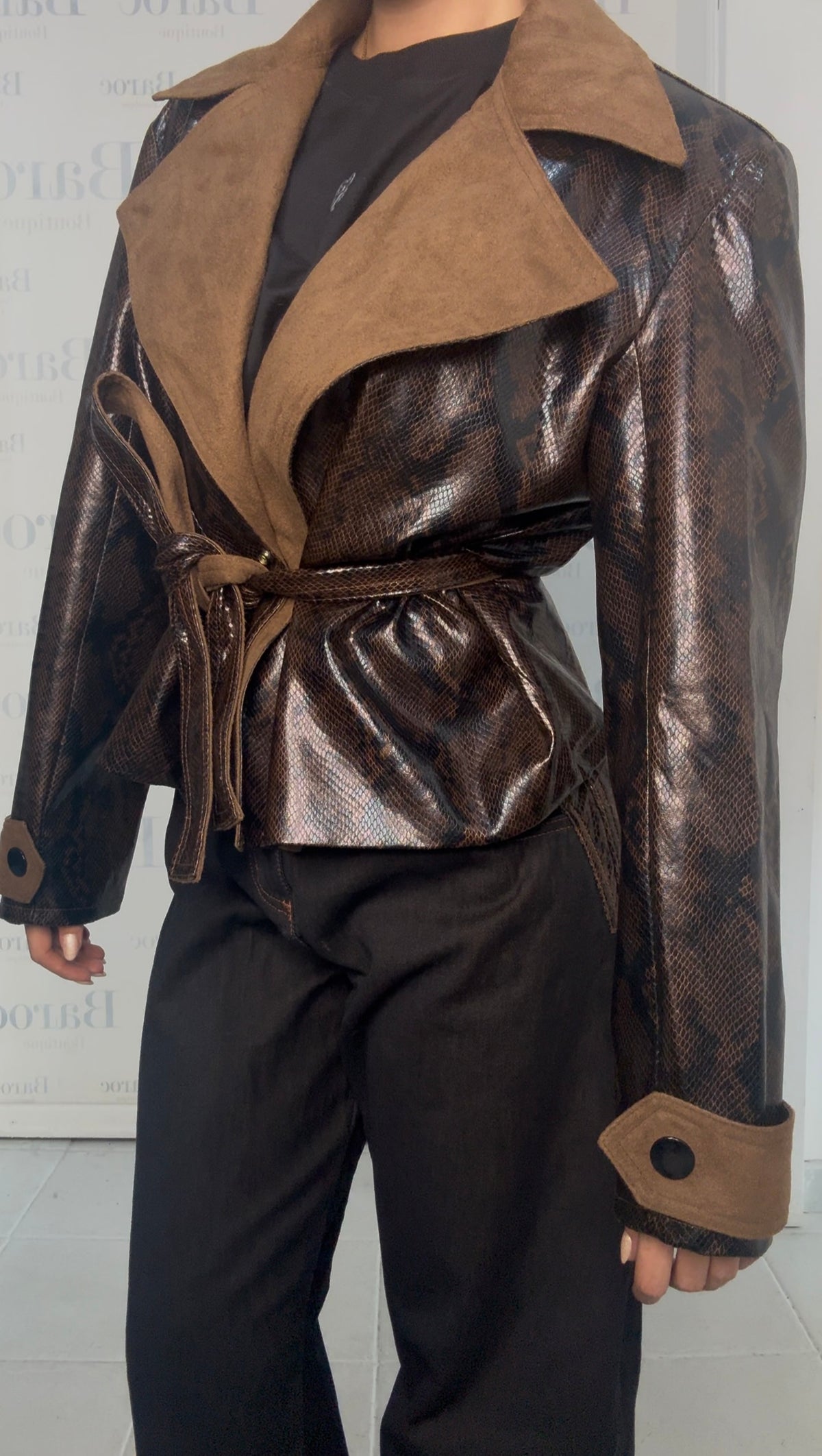 Brown PU jacket with strap Baroc Boutique Small