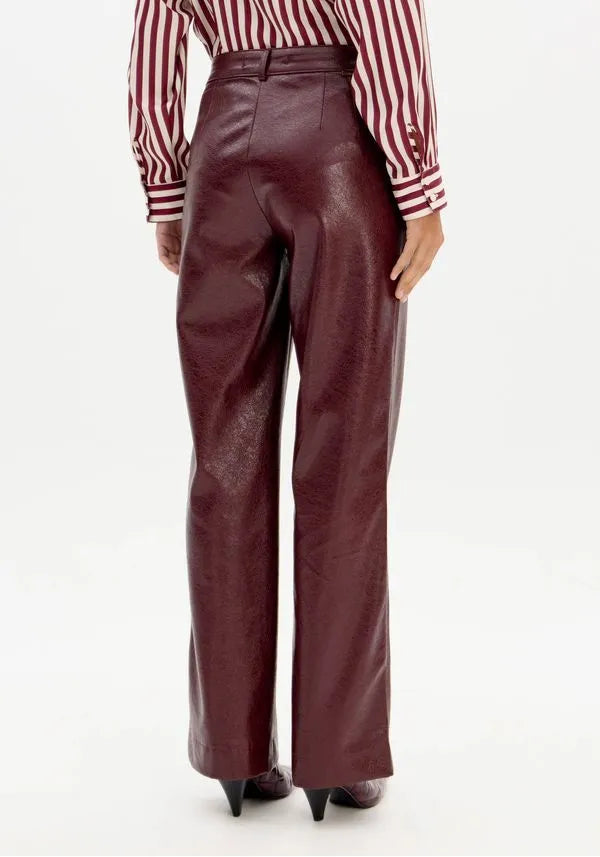 Burgundy full length synthetic PU leather pants Baroc Boutique Small
