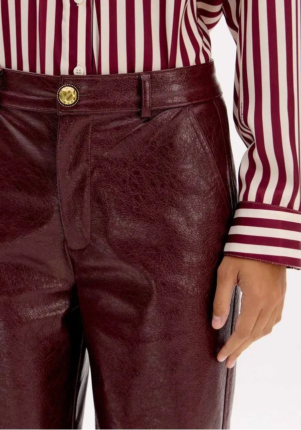 Burgundy full length synthetic PU leather pants Baroc Boutique Small