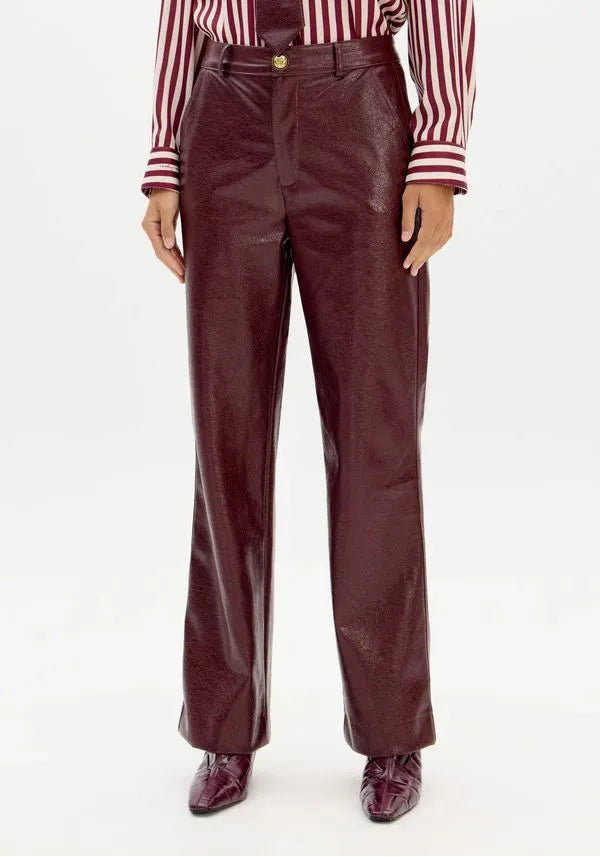 Burgundy full length synthetic PU leather pants Baroc Boutique Small