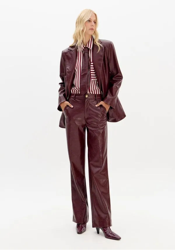 Burgundy full length synthetic PU leather pants Baroc Boutique Small
