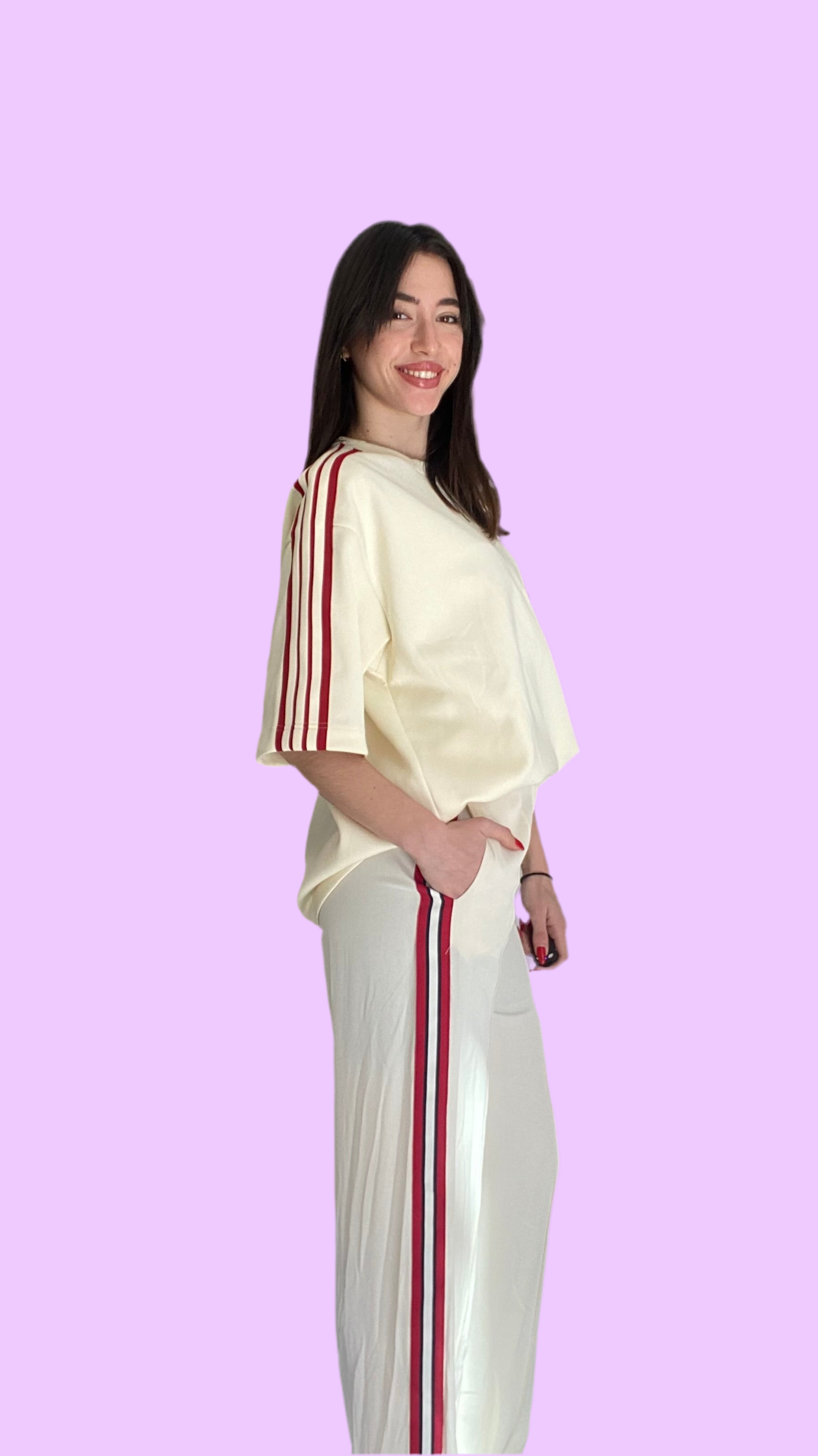 Cream pants with stripes on the side Baroc Boutique Small
