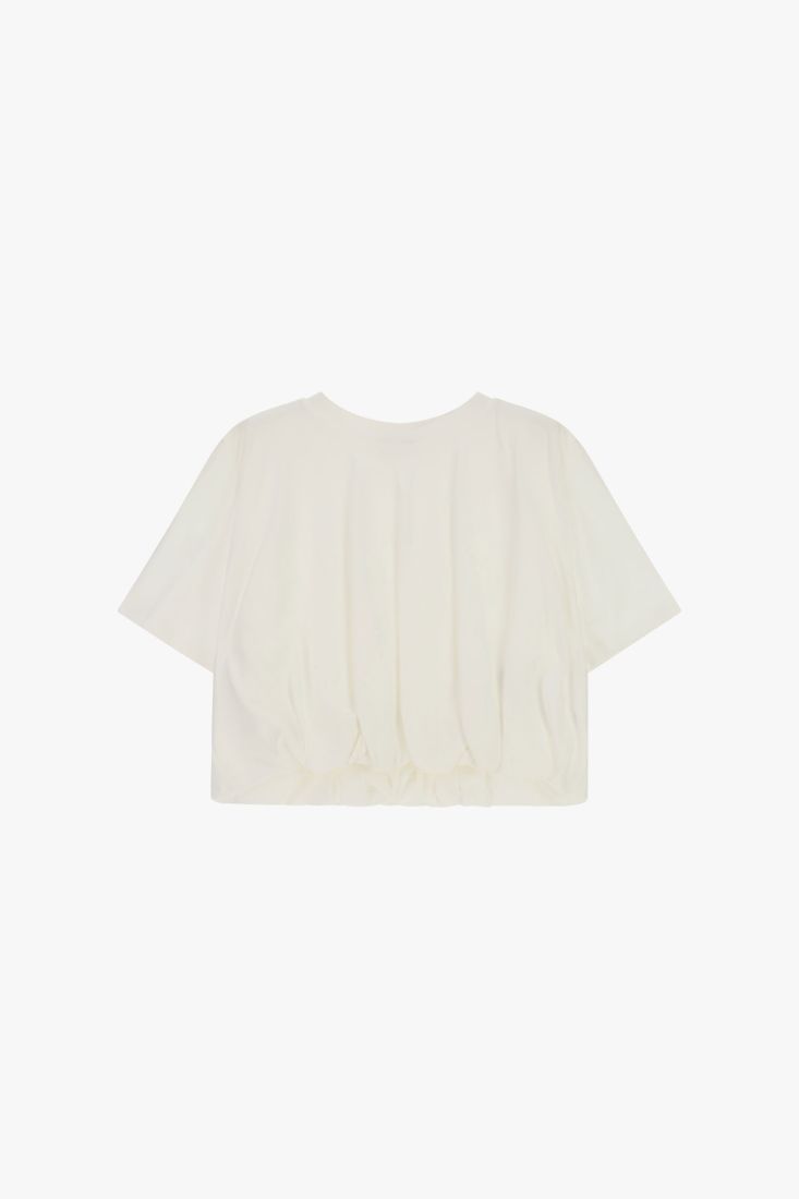 Cream Short-sleeved cropped t-shirt with drawstring hem Baroc Boutique Small