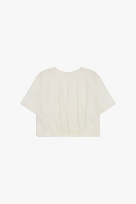 Cream Short-sleeved cropped t-shirt with drawstring hem Baroc Boutique Small