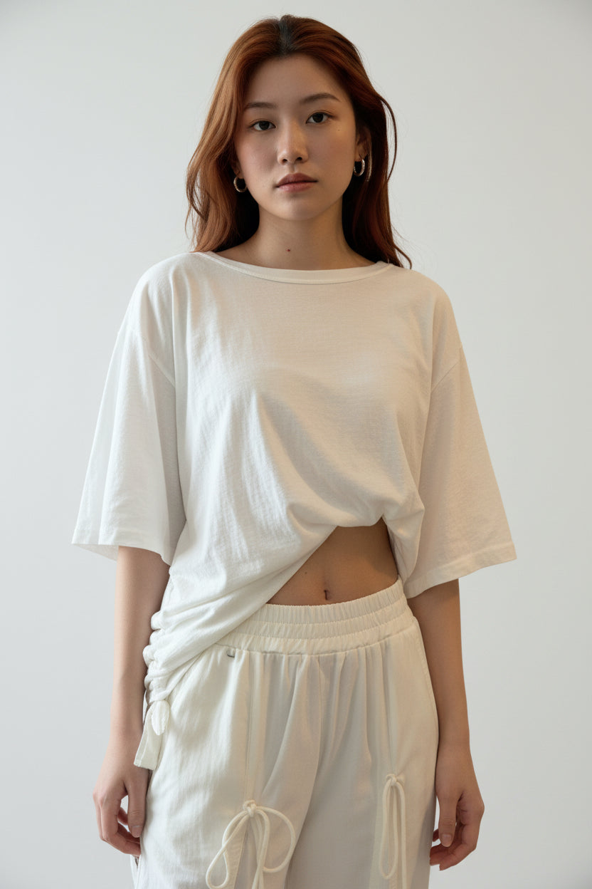 Cream shortsleeve top with gathering Baroc Boutique Small