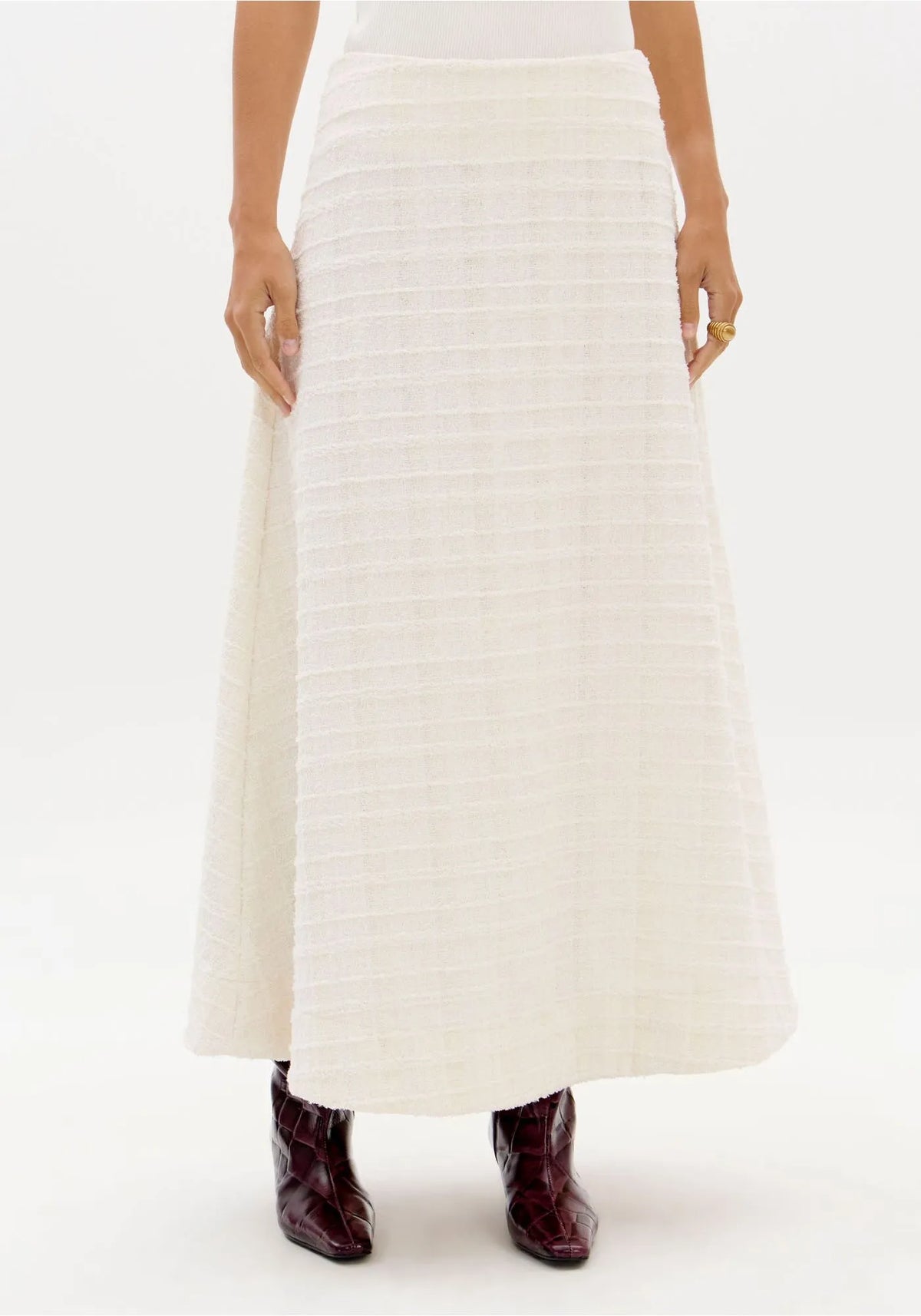 Cream tweed ankle long skirt Baroc Boutique Small