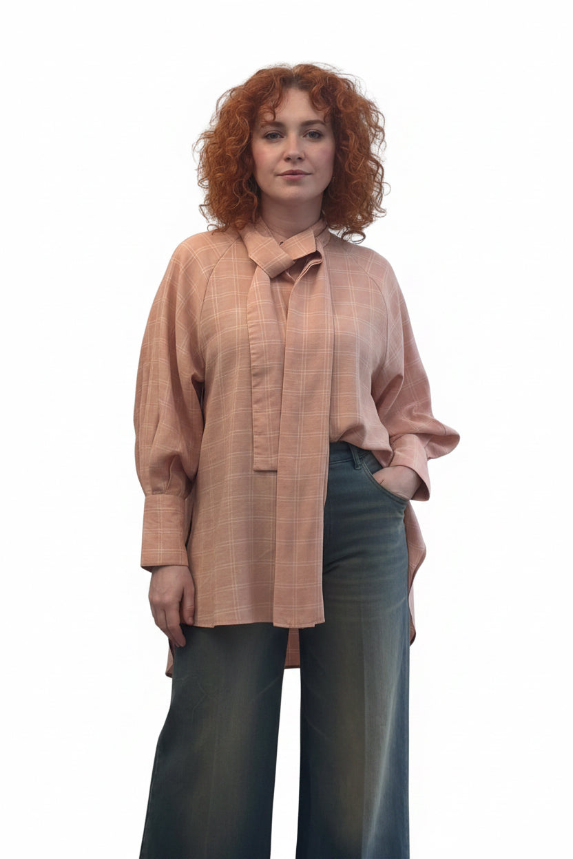Peach long shirt with volume sleeves Baroc Boutique Small