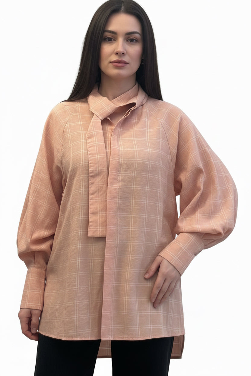 Peach long shirt with volume sleeves Baroc Boutique Small