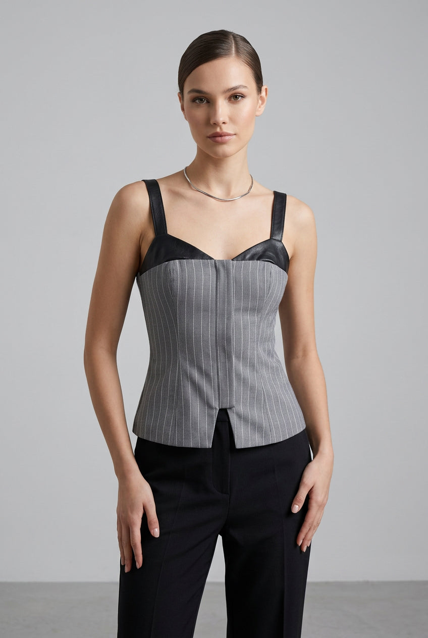 Pin stripe bustier with pu leather detail Baroc Boutique Small