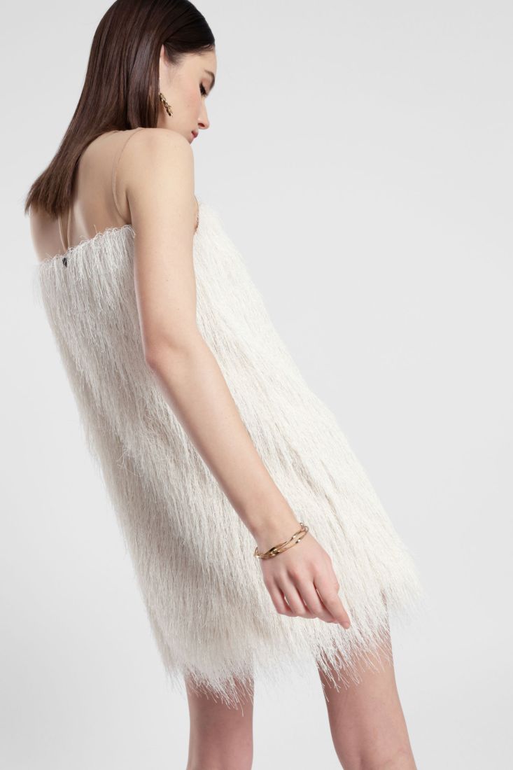 Short dress with fringe and sheer insert Baroc Boutique Small
