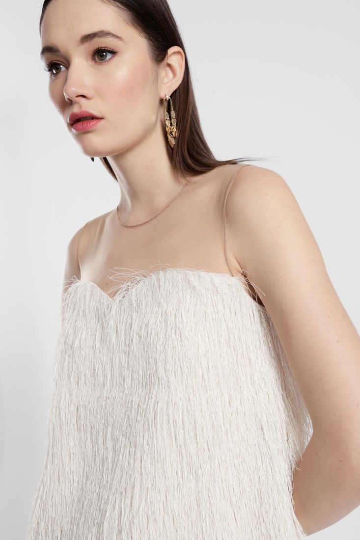 Short dress with fringe and sheer insert Baroc Boutique Small