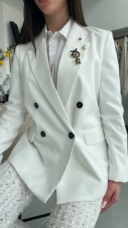 White double breasted blazer withe pins Baroc Boutique Small