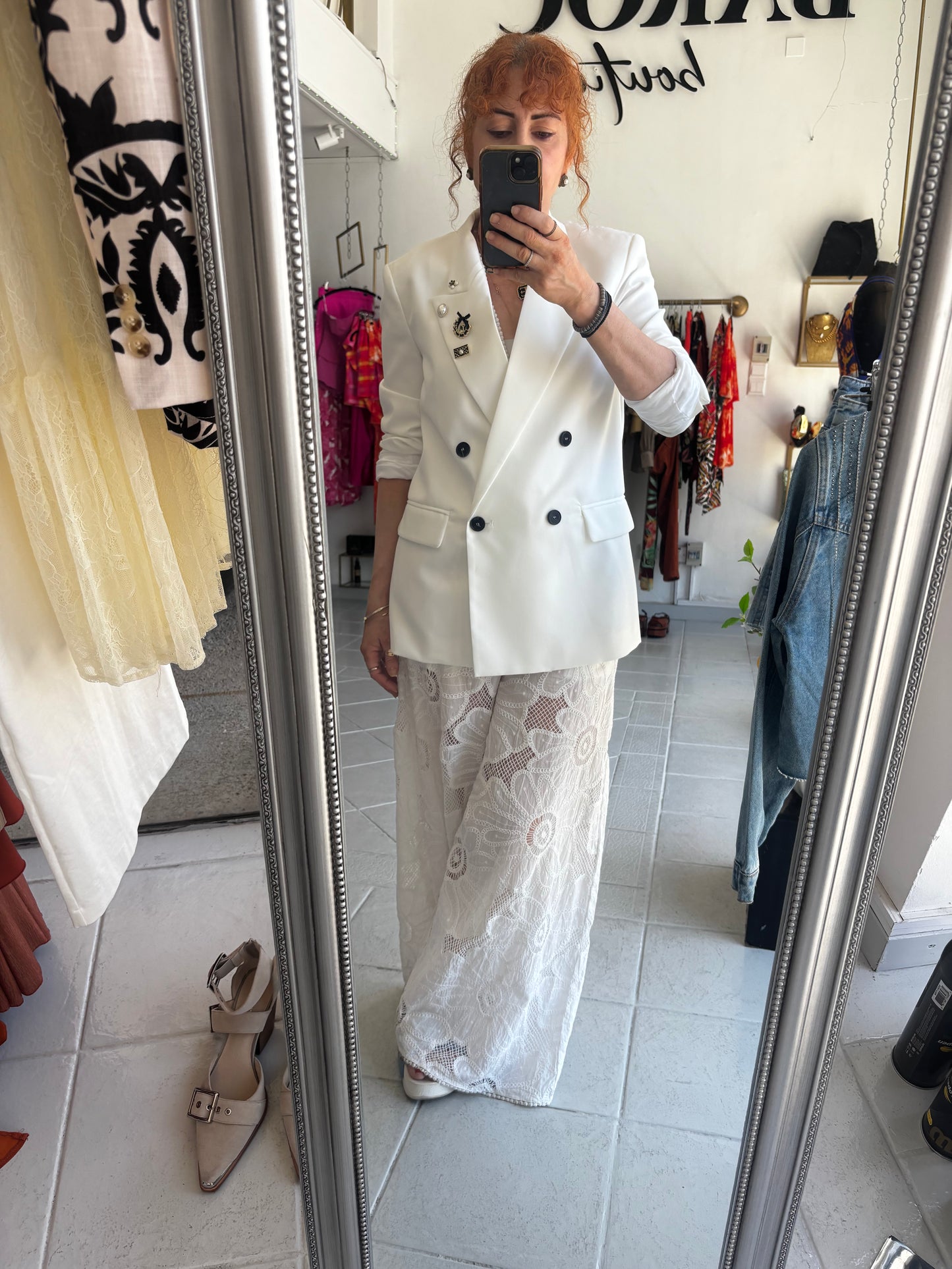 White double breasted blazer withe pins Baroc Boutique Small