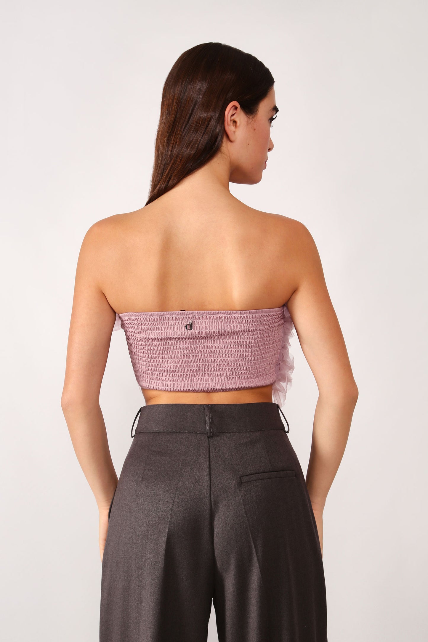 Solid-colour tulle-look crop top with ruffles Baroc Boutique
