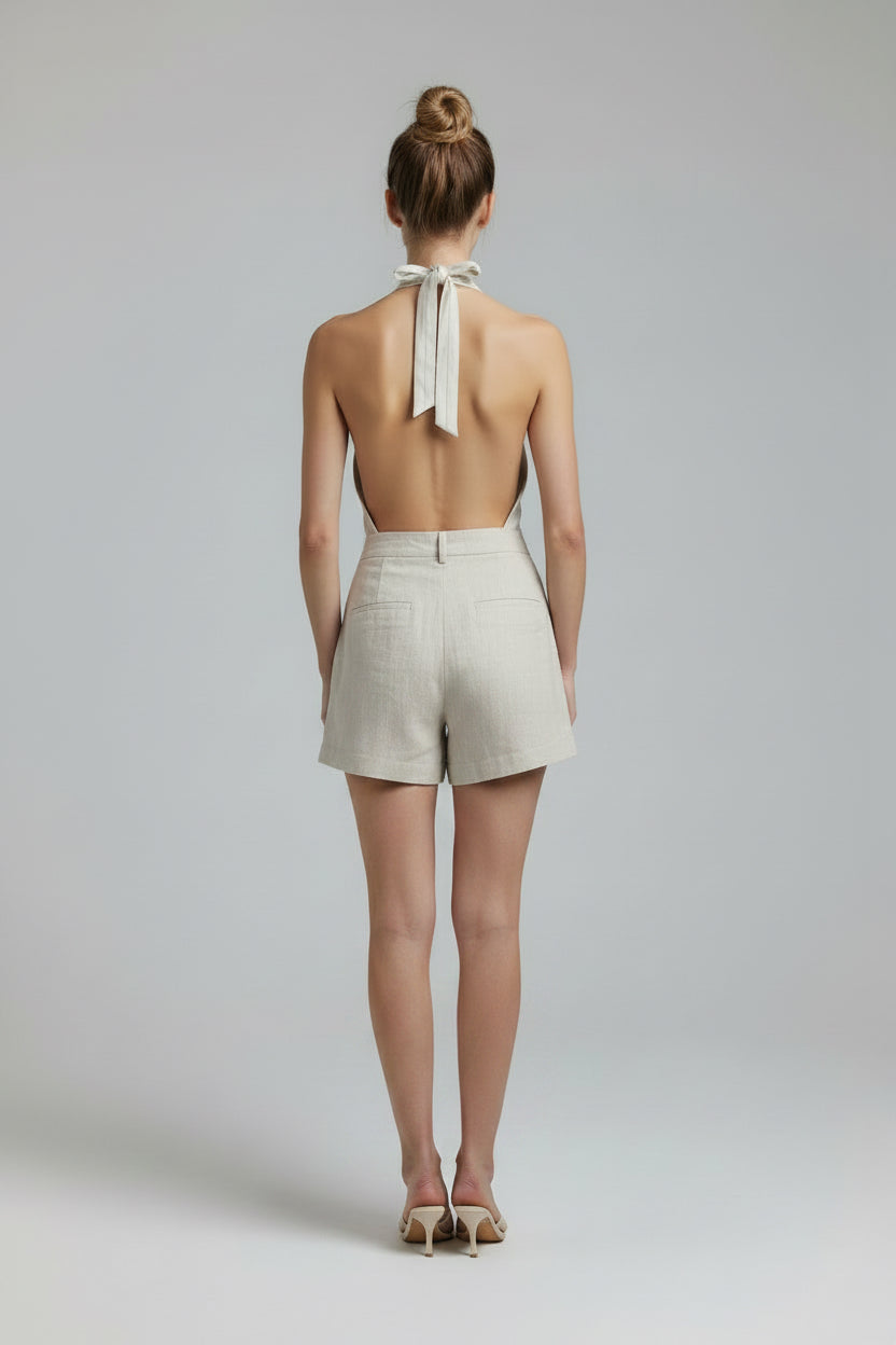 Striped halter neck backless top Baroc Boutique