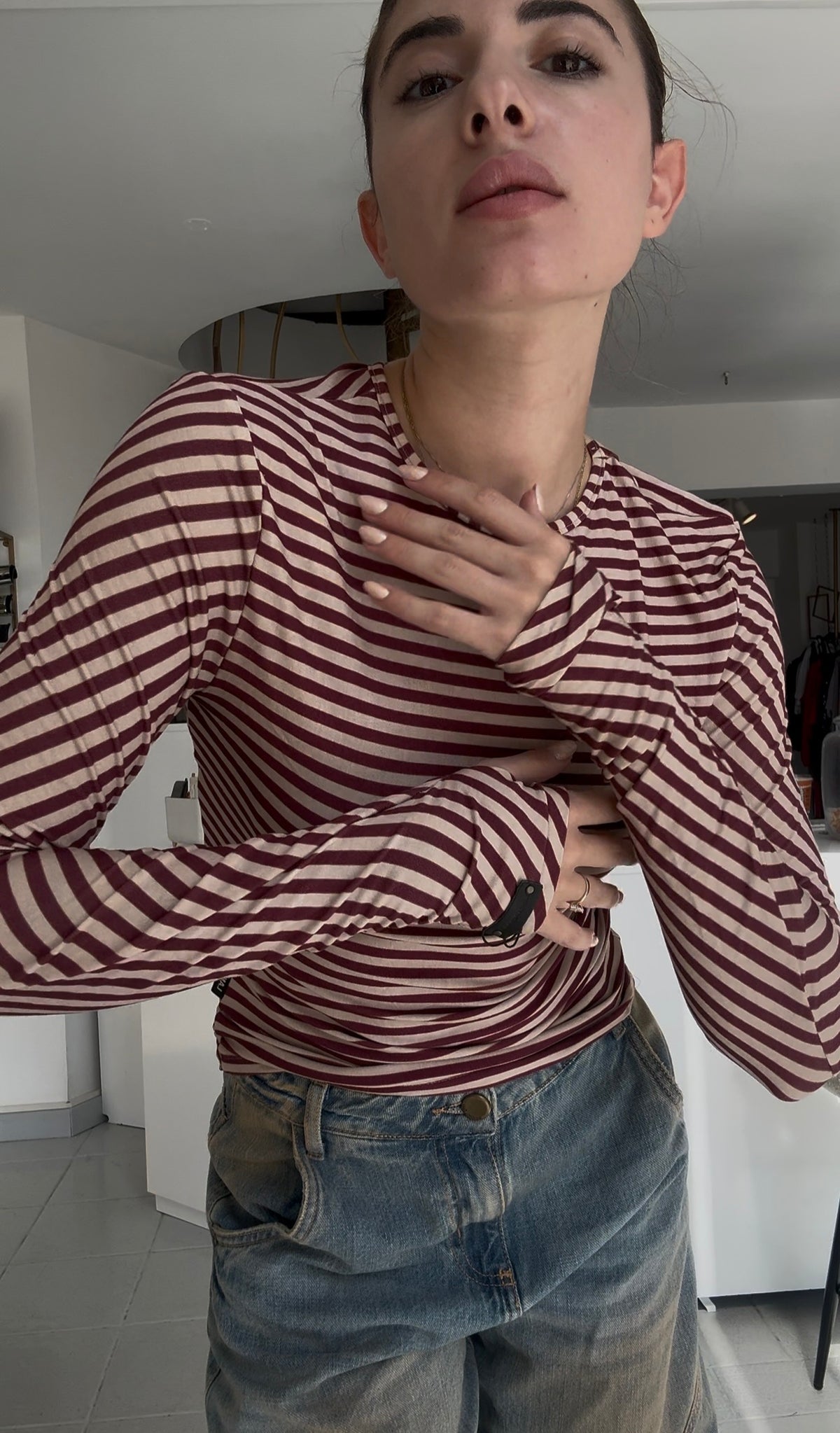 Striped long sleeved printed top Baroc Boutique