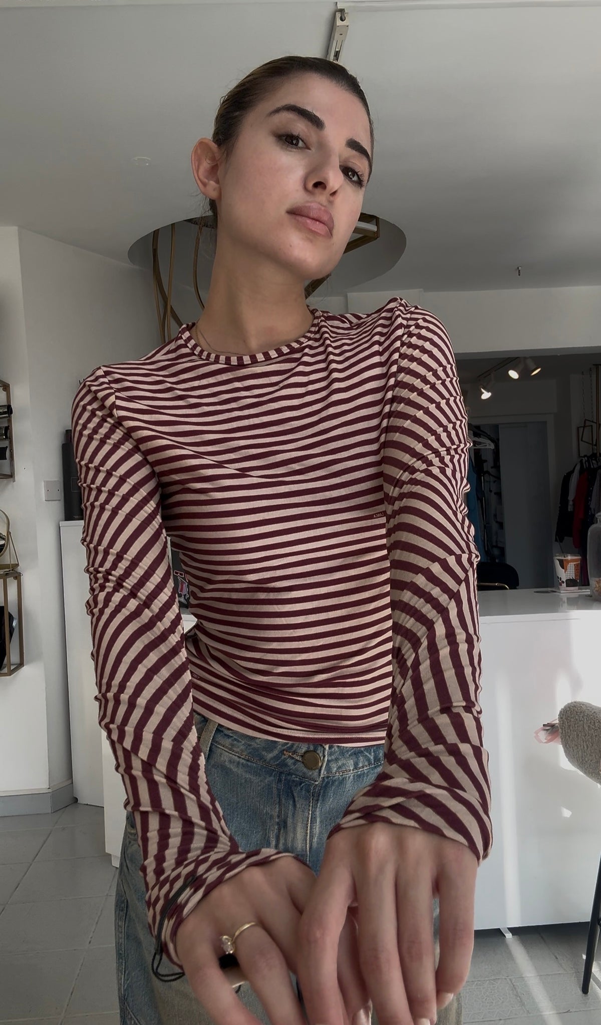 Striped long sleeved printed top Baroc Boutique