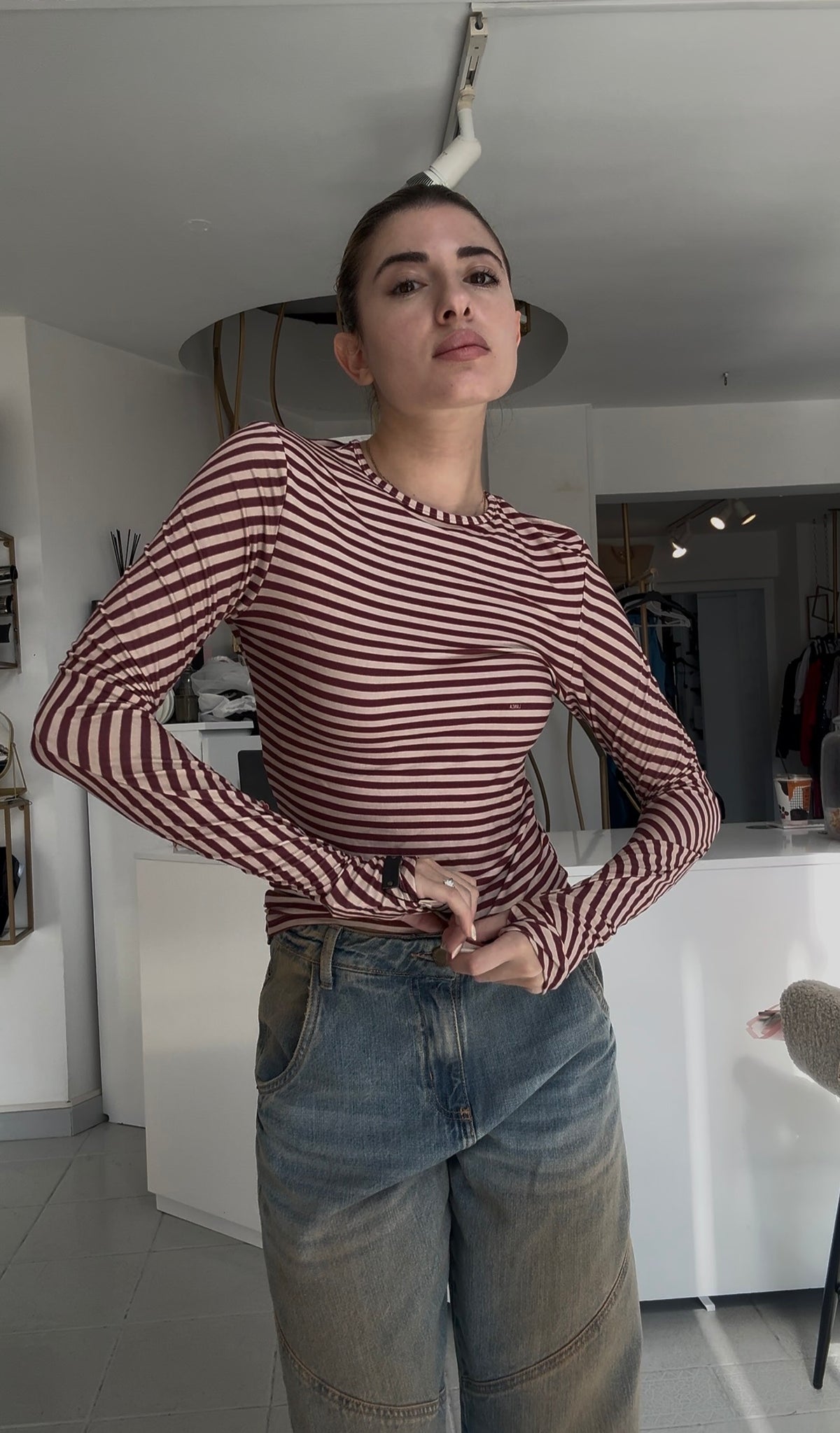 Striped long sleeved printed top Baroc Boutique