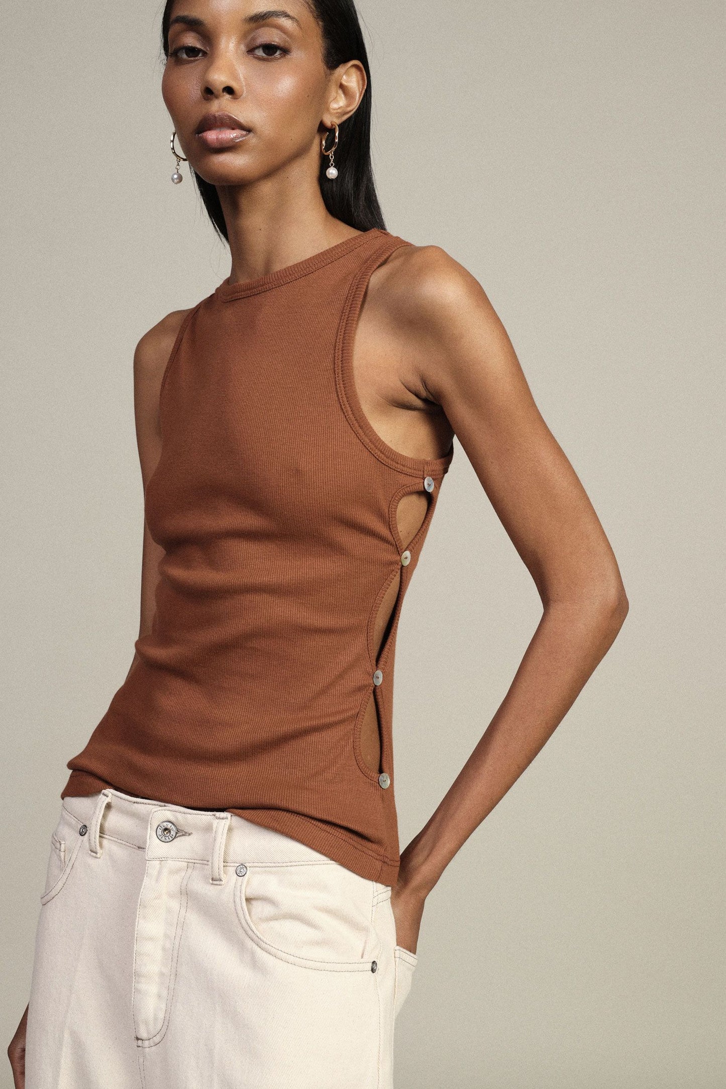 Tank top with side button details Baroc Boutique