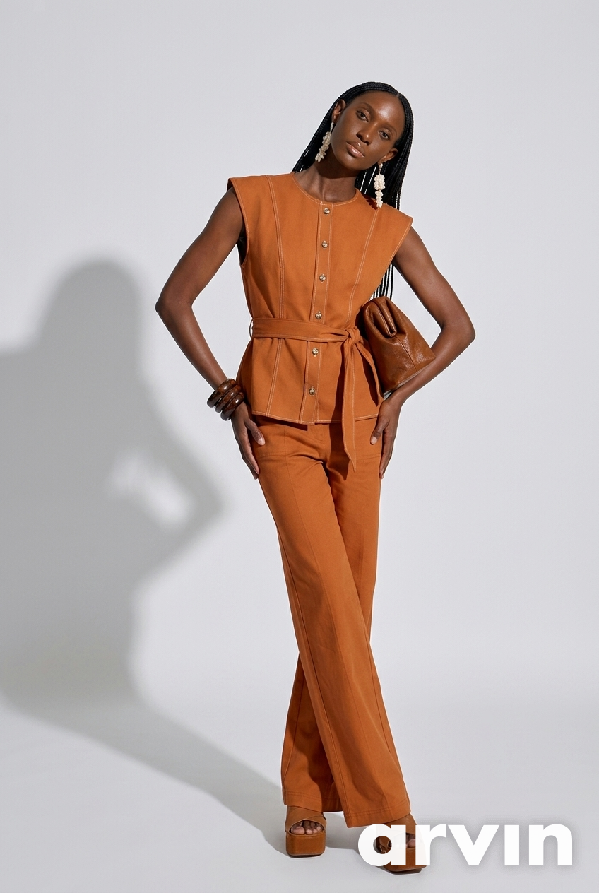 Terracotta long vest and matching pants Baroc Boutique