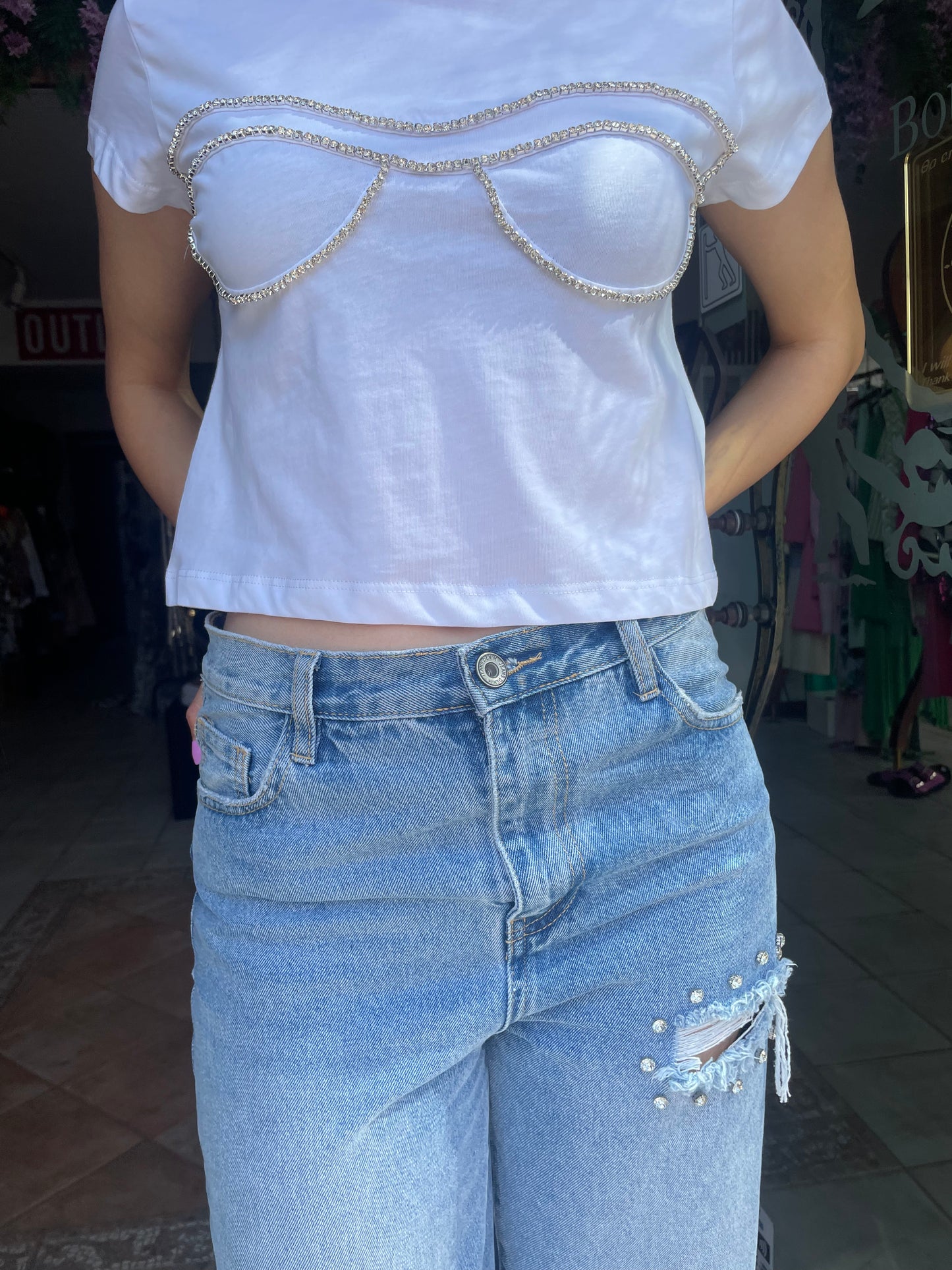 Top White cotton crop t-shirt Baroc Boutique SMALL/MEDIUM