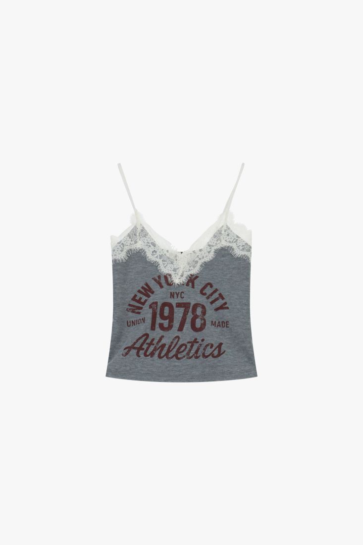 Top with thin straps, lace trim and print Baroc Boutique