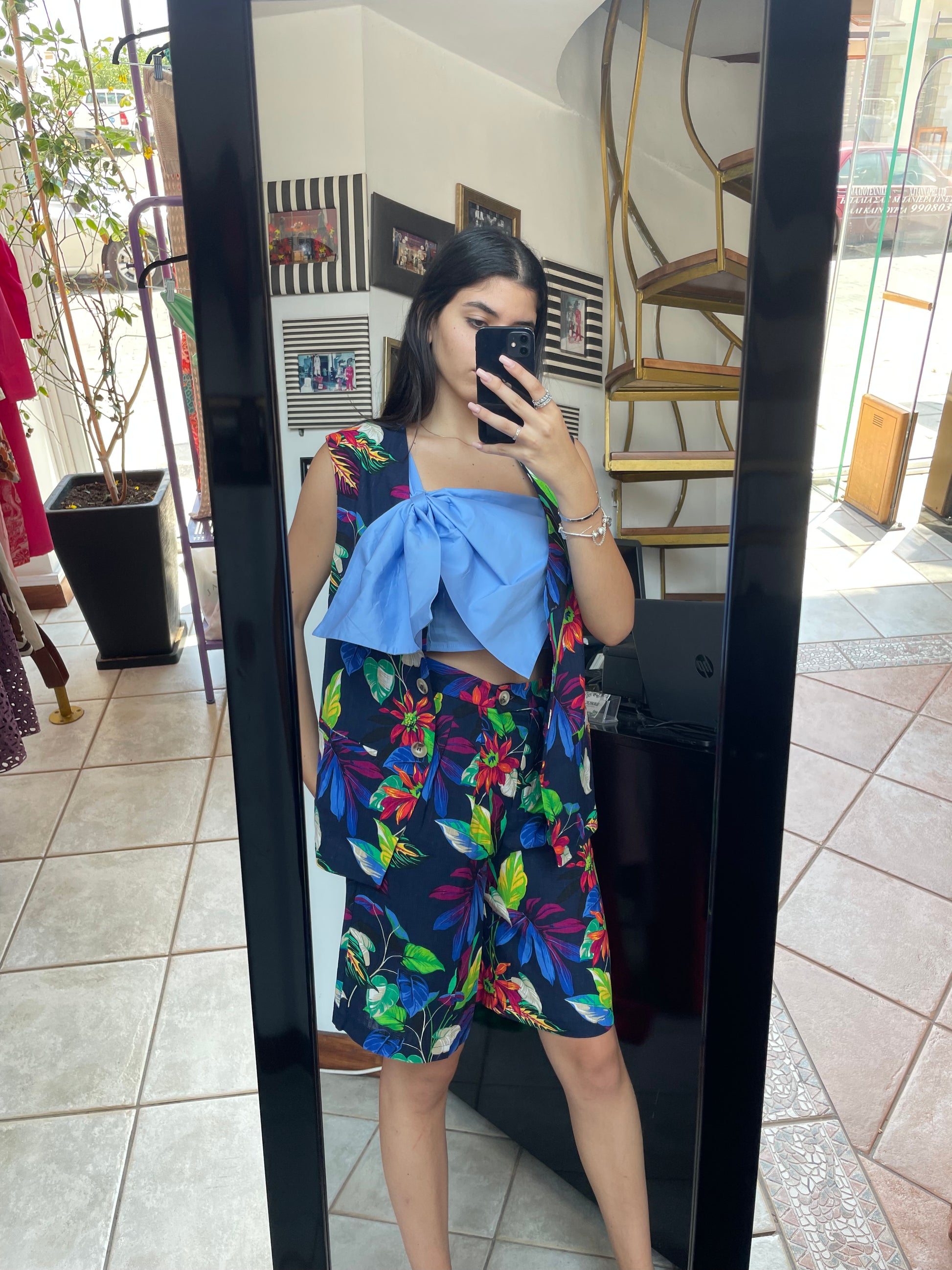 VEST Linen vivid flower Vest Baroc Boutique