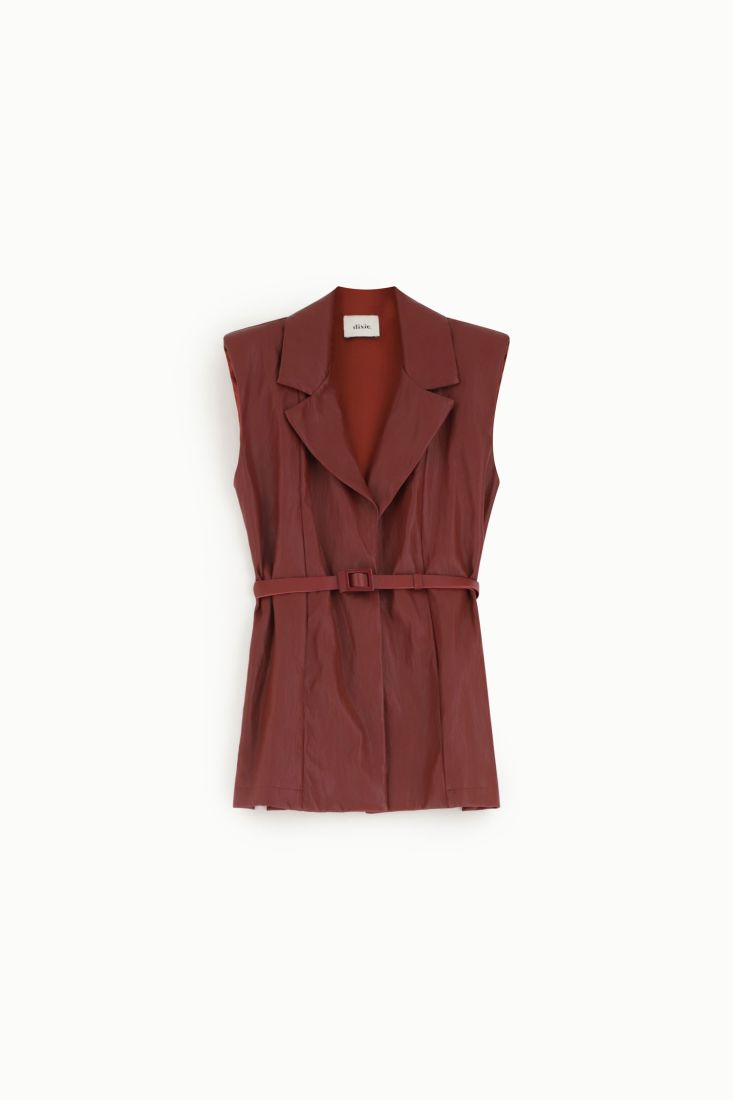 VEST Sleeveless long jacket with belt and lapels Baroc Boutique