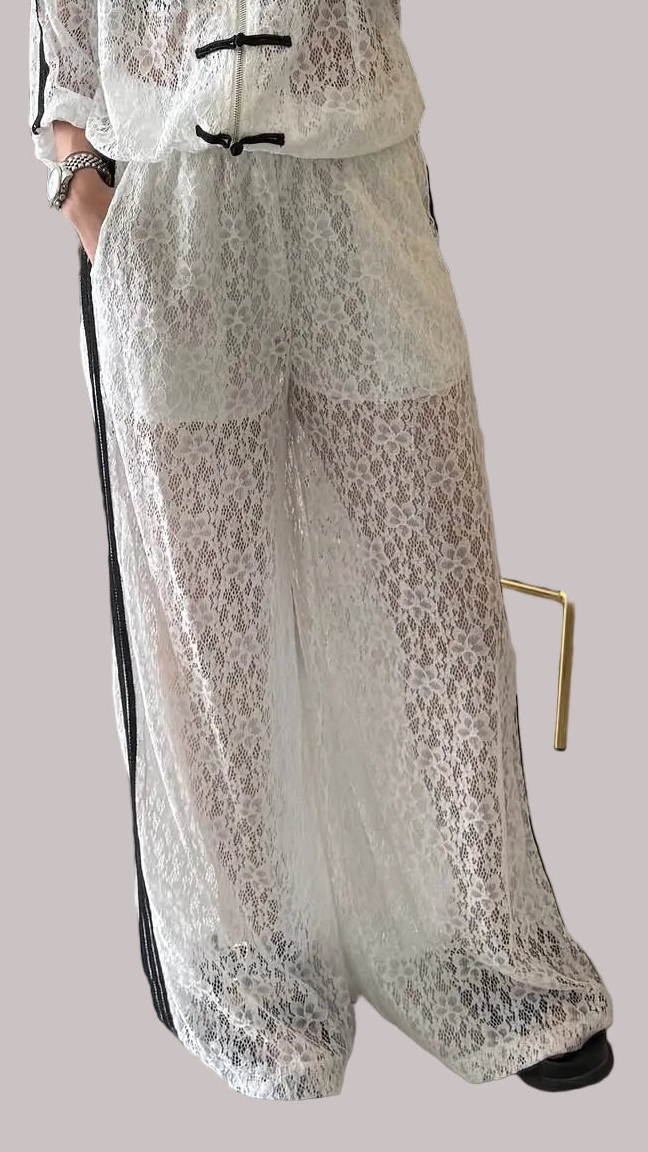 White lace pants with black stripes Baroc Boutique