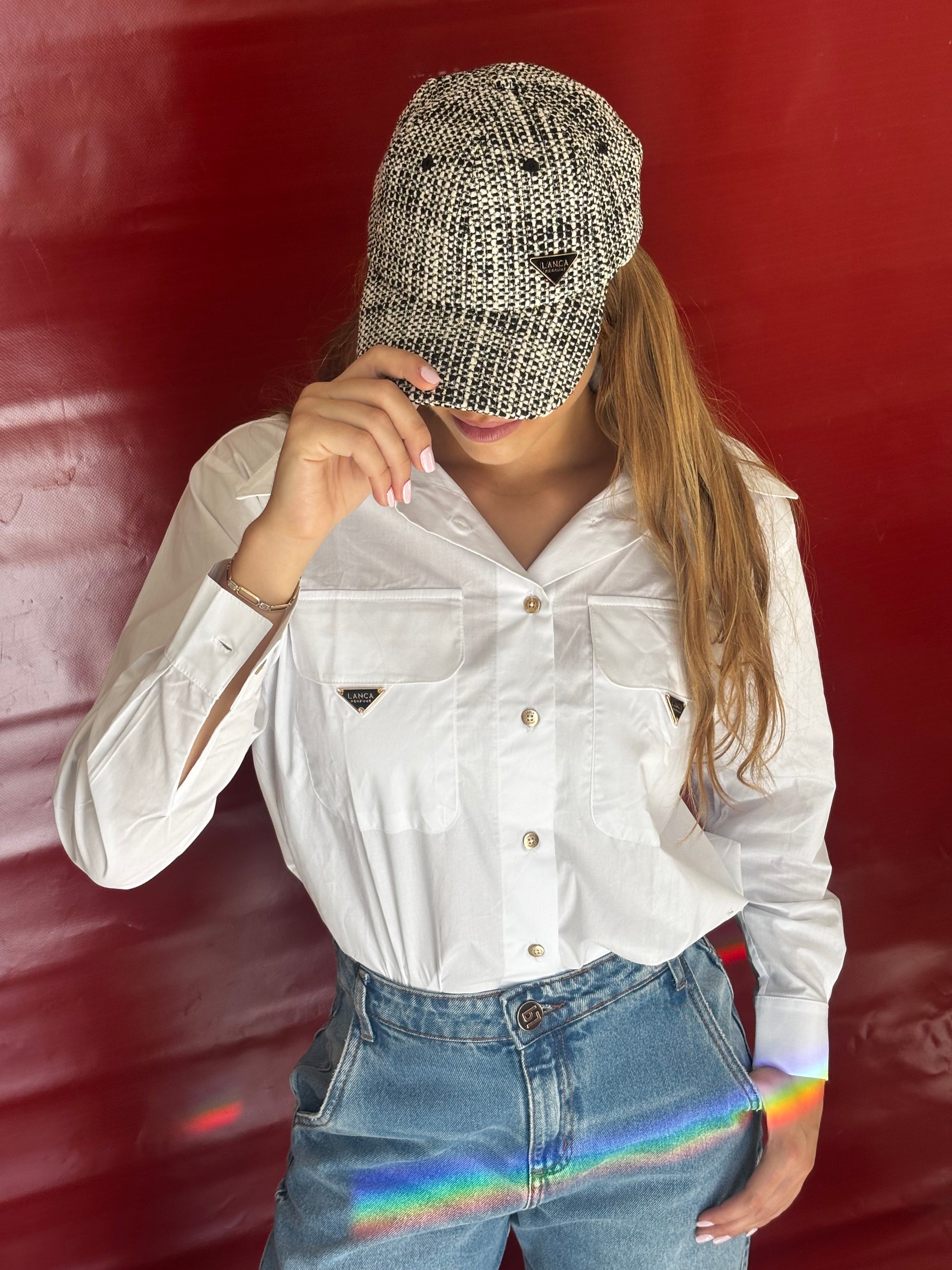 White long sleeve shirt with outer pockets Baroc Boutique