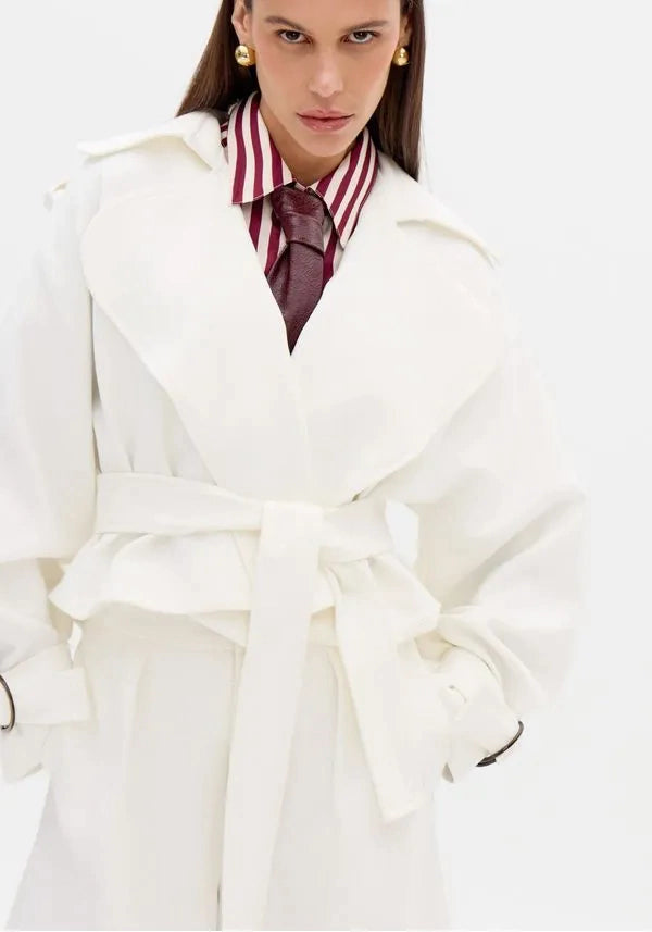 White Maxi Lapel Tailored coat Baroc Boutique
